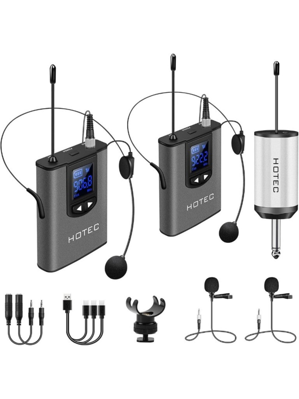 Wireless Microphone System with Dual Headset & Lavalier Mics, Rechargeable